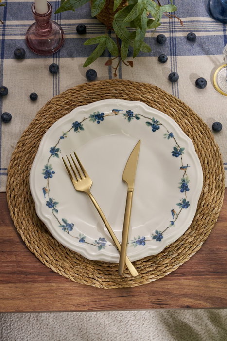 Hermia Blueberry Juego de Cena de Porcelana de 24 Piezas en Blanco, Azul y Verde Hermia Blueberry Juego de Cena de Porcelana de 24 Piezas en Blanco, Azul y Verde